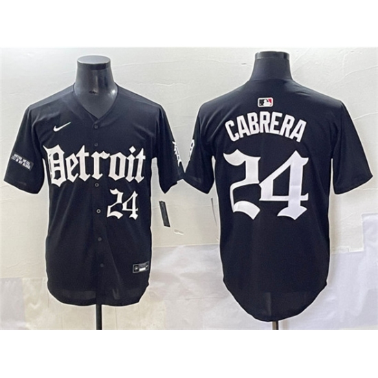 Men's Detroit Tigers #24 Miguel Cabrera Black 'Motor Gothic Edition' Vapor Premier Limited Stitched Baseball Jersey
