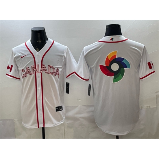 Men's Canada Baseball White 2026 World Baseball Classic Big Logo Home Stadium Stitched Jersey