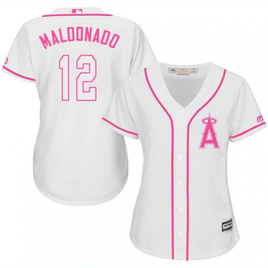 Women's Majestic Los Angeles Angels of Anaheim #12 Martin Maldonado Authentic White Fashion Cool Base MLB Jersey - Ujersey
