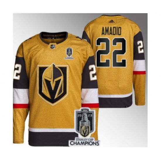 Men's Vegas Golden Knights #22 Michael Amadio Gold 2023 Stanley Cup Champions Stitched Jersey - Ujersey