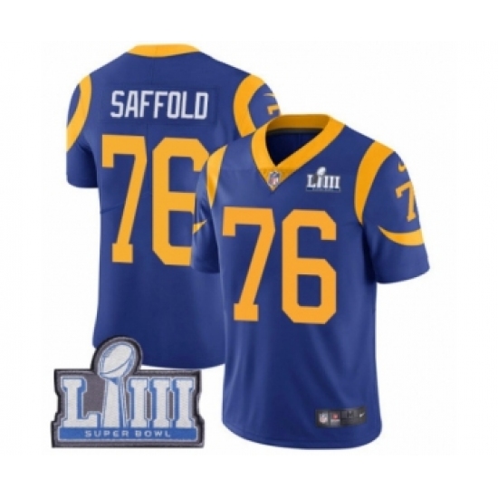 Men's Nike Los Angeles Rams #76 Rodger Saffold Royal Blue Alternate Vapor Untouchable Limited Player Super Bowl LIII Bound NFL Jersey - Ujersey