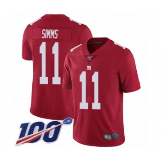 Men's New York Giants #11 Phil Simms Red Limited Red Inverted Legend 100th Season Football Jersey - Ujersey