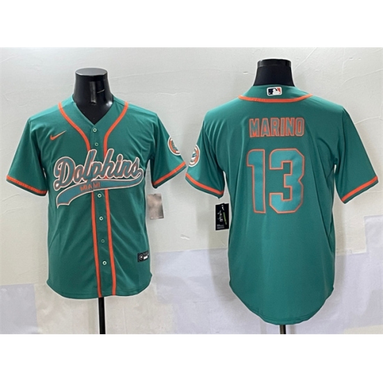 Men's Miami Dolphins #13 Dan Marino Aqua Cool Base Stitched Baseball Jersey - Ujersey
