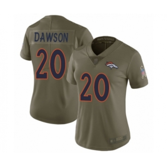 Women's Denver Broncos #20 Duke Dawson Limited Olive 2017 Salute to Service Football Jersey - Ujersey