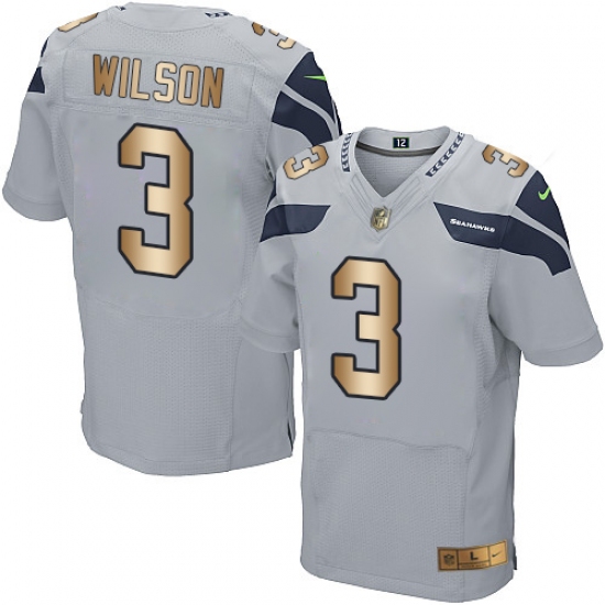 Men's Nike Seattle Seahawks #3 Russell Wilson Elite Grey/Gold Alternate NFL Jersey - Ujersey