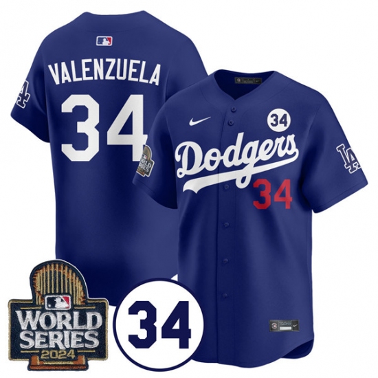 Men's Los Angeles Dodgers #34 Toro Valenzuela Royal 2024 World Series With No. 34 Cool Base Stitched Baseball Jersey - Ujersey