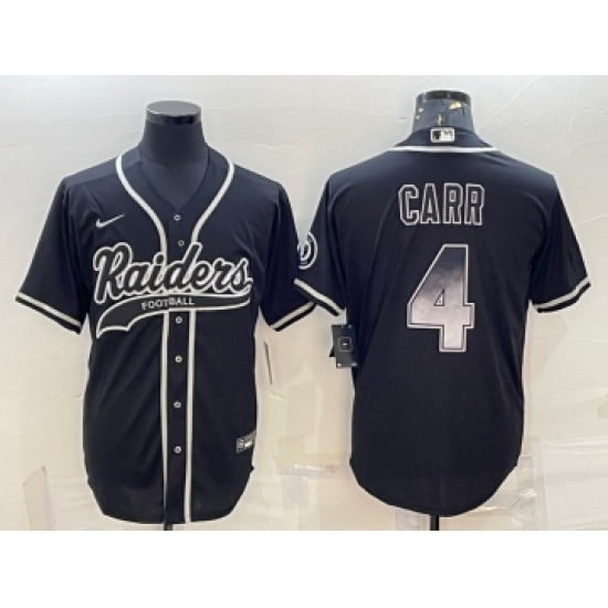 Men's Las Vegas Raiders #4 Derek Carr Black Gold With Patch Smoke Cool Base Stitched Baseball Jersey - Ujersey