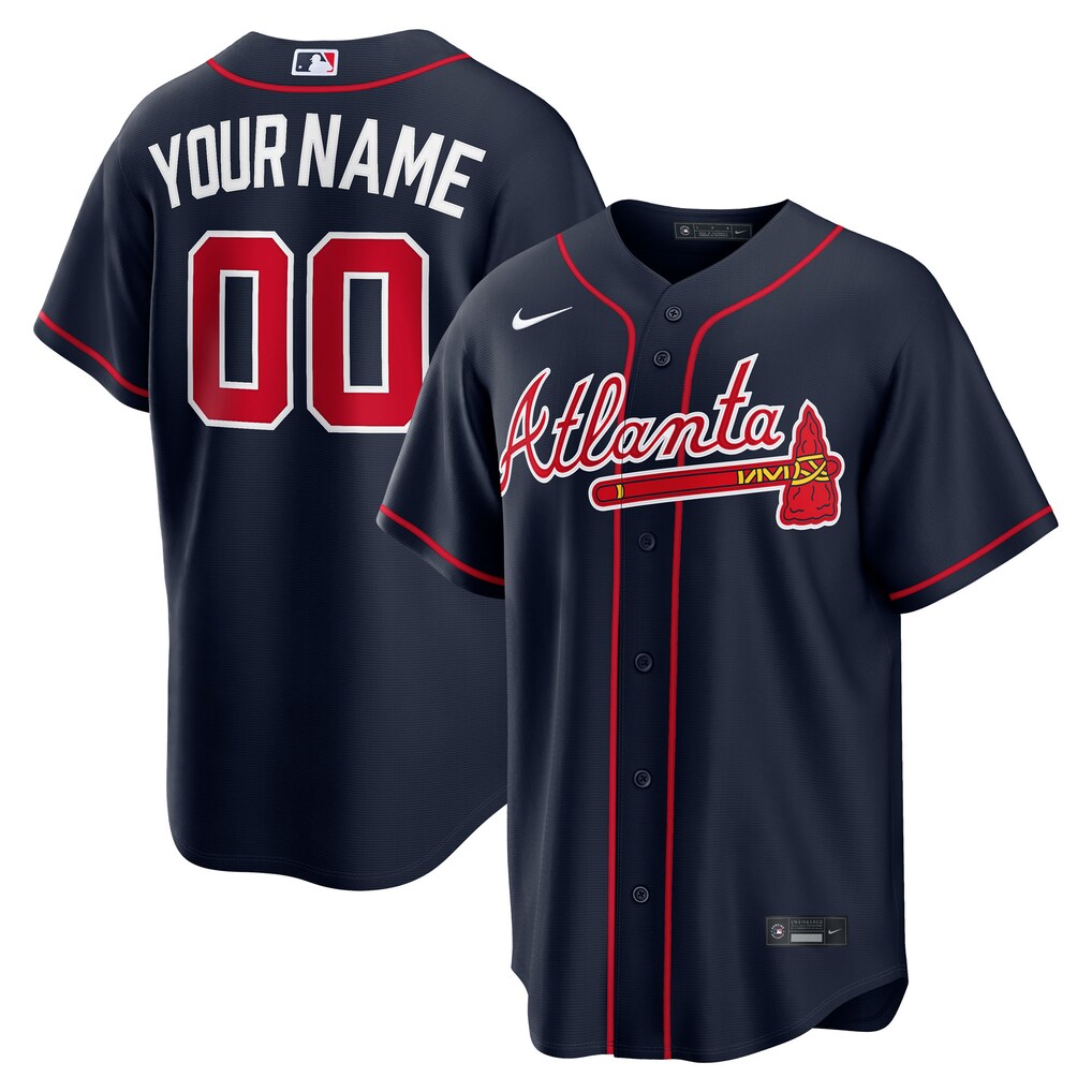 Men's Atlanta Braves Nike Navy Alternate Replica Custom Jersey - ujerseystore