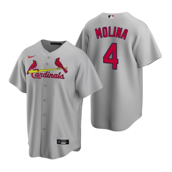 Men's Nike St. Louis Cardinals #4 Yadier Molina Gray Road Stitched Baseball Jersey - Ujersey