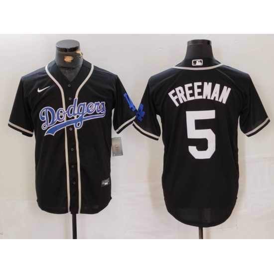 Men's Los Angeles Dodgers #5 Freddie Freeman Black Cool Base With Stitched Baseball Jersey - Ujersey