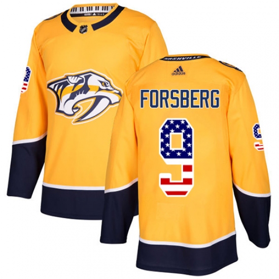 Men's Adidas Nashville Predators #9 Filip Forsberg Authentic Gold USA Flag FashionNHL Jersey - Ujersey