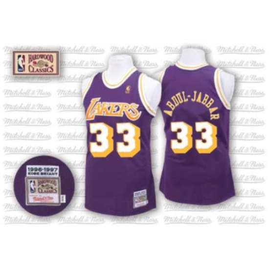 Men's Mitchell and Ness Los Angeles Lakers #33 Abdul-Jabbar Authentic Purple Throwback NBA Jersey - Ujersey
