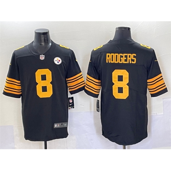 Men's Pittsburgh Steelers #8 Aaron Rodgers Black 2025 Color Rush Vapor Limited Stitched Football Jersey - Ujersey
