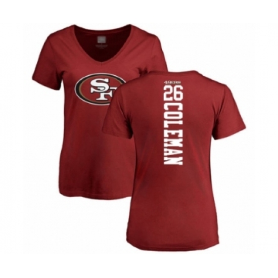 Football Women's San Francisco 49ers #26 Tevin Coleman Red Backer T-Shirt - Ujersey