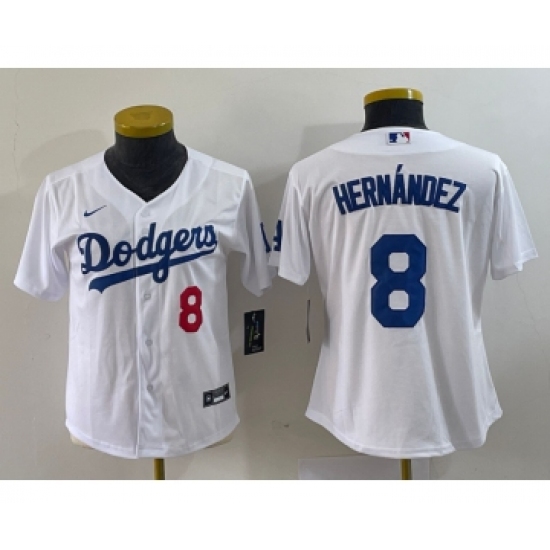 Women's Nike Los Angeles Dodgers #8 Kike Hernandez Number White Stitched Cool Base Jersey