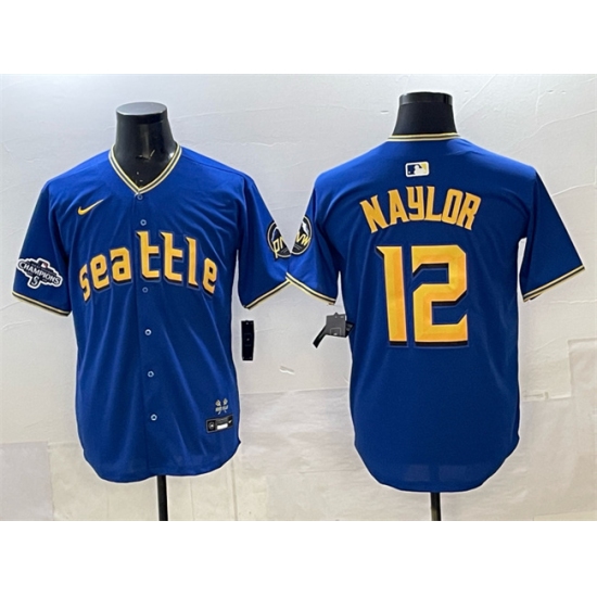 Men's Seattle Mariners #12 Josh Naylor Royal With 2025 AL West Division Champions Limited Stitched jersey - Ujersey