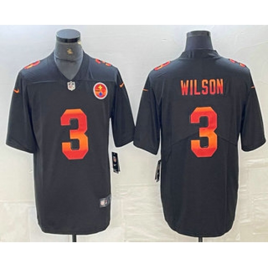 Men's Pittsburgh Steelers #3 Russell Wilson Black Red Orange Stripe Vapor Limited Nike NFL Jersey - Ujersey