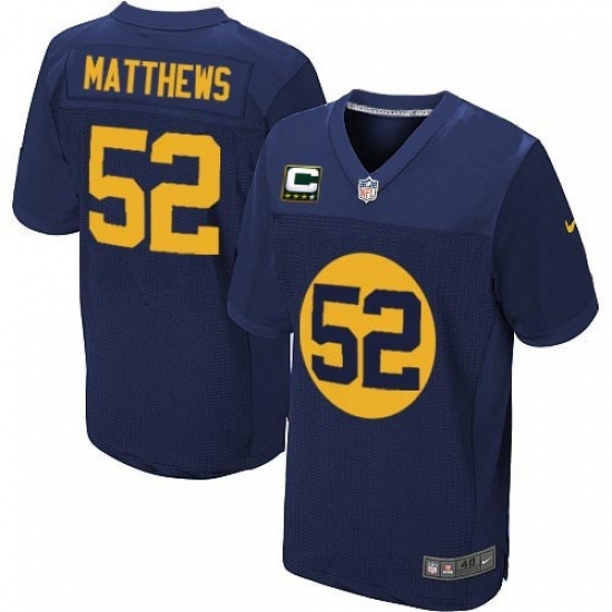 Men's Nike Green Bay Packers #52 Clay Matthews Elite Navy Blue Alternate C Patch NFL Jersey - Ujersey
