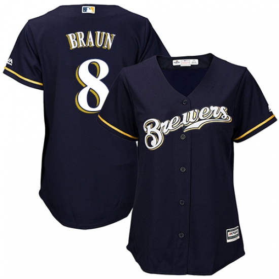 Women's Majestic Milwaukee Brewers #8 Ryan Braun Authentic Navy Blue Alternate Cool Base MLB Jersey - Ujersey