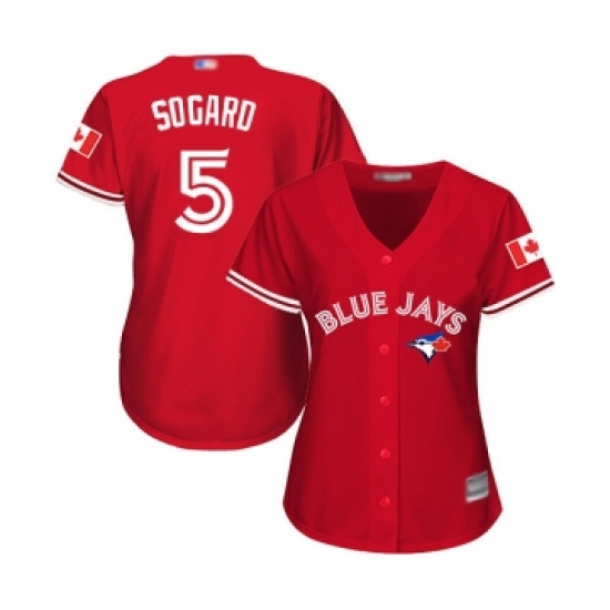 Women's Toronto Blue Jays #5 Eric Sogard Replica Scarlet Alternate Baseball Jersey - Ujersey