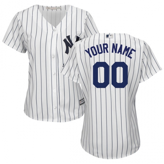 Women's New York Yankees Majestic White/Navy Home Cool Base Custom Jersey - Ujersey