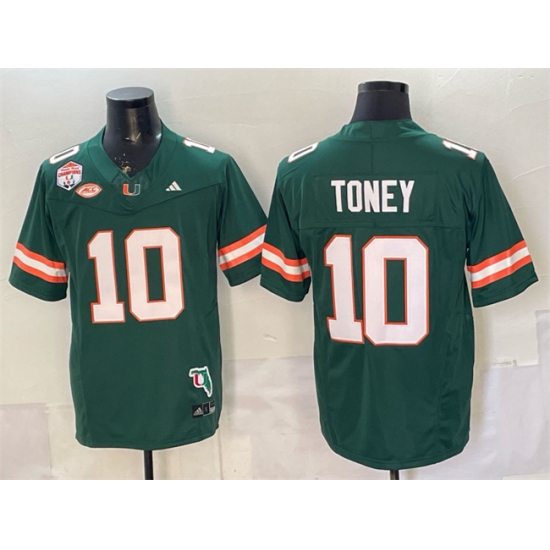 Men's Miami Hurricanes #10 Malachi Toney Green F.U.S.E. Fiesta Bowl Champions & Florida Patch Stitched Football Jersey - Ujersey