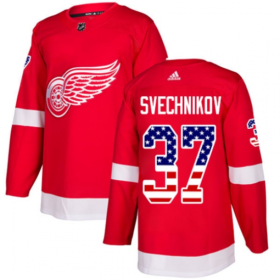 Men's Adidas Detroit Red Wings #37 Evgeny Svechnikov Authentic Red USA Flag Fashion NHL Jersey - Ujersey