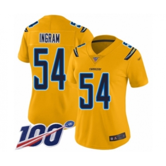 Women's Los Angeles Chargers #54 Melvin Ingram Limited Gold Inverted Legend 100th Season Football Jersey - Ujersey
