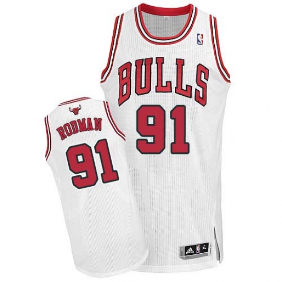 Men's Adidas Chicago Bulls #91 Dennis Rodman Authentic White Home NBA Jersey - Ujersey