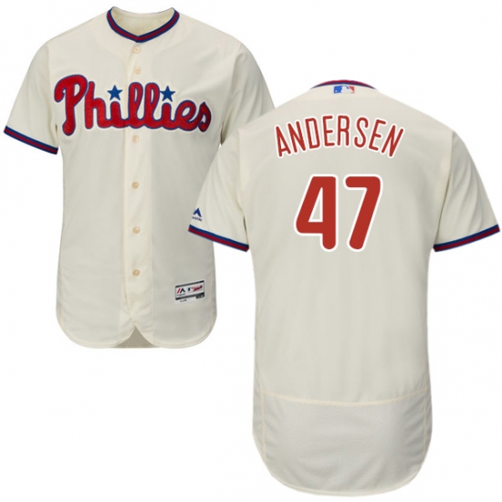 Men's Majestic Philadelphia Phillies #47 Larry Andersen Cream Alternate Flex Base Authentic Collection MLB Jersey - Ujersey