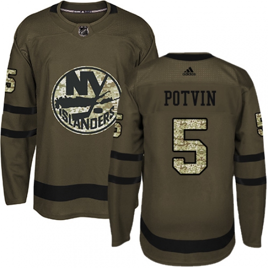 Men's Adidas New York Islanders #5 Denis Potvin Premier Green Salute to Service NHL Jersey - Ujersey