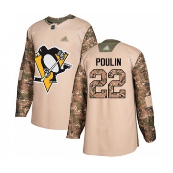 Men's Pittsburgh Penguins #22 Samuel Poulin Authentic Camo Veterans Day Practice Hockey Jersey - Ujersey