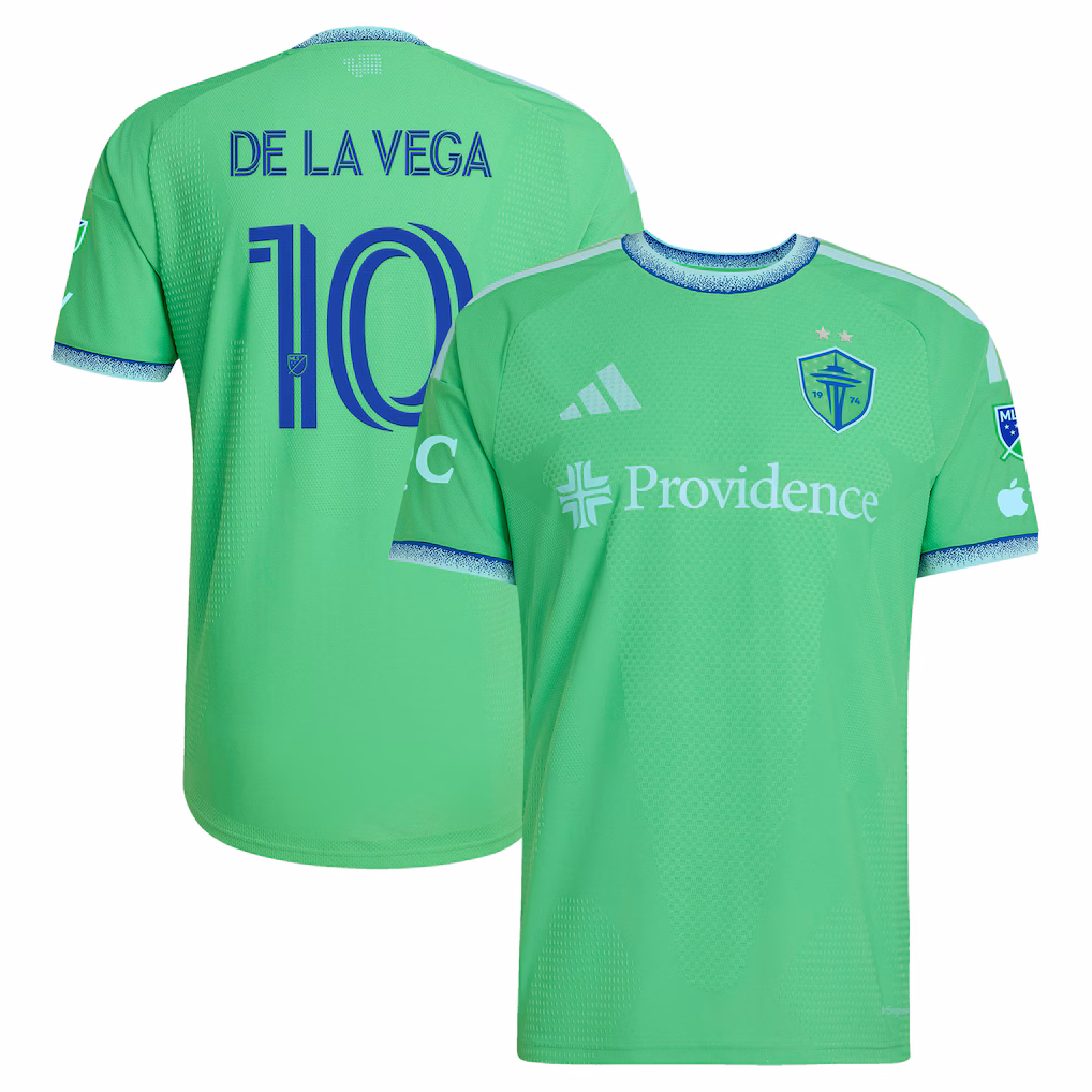 Men's Seattle Sounders FC Pedro de la Vega Rave Green 2026 The Evergreen State Kit On-Field Authentic Patch Jersey - Ujersey NHL