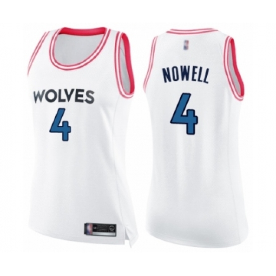 Women's Minnesota Timberwolves #4 Jaylen Nowell Swingman White Pink Fashion Basketball Jersey - Ujersey