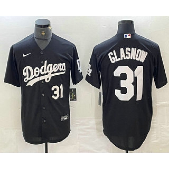 Men's Los Angeles Dodgers #31 Tyler Glasnow Number Black Turn Back The Clock Stitched Cool Base Jerseys - Ujersey