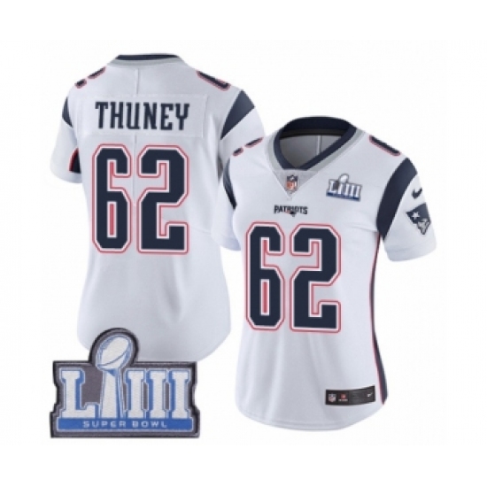 Women's Nike New England Patriots #62 Joe Thuney White Vapor Untouchable Limited Player Super Bowl LIII Bound NFL Jersey - Ujersey