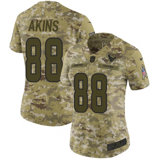 Women's Nike Houston Texans #88 Jordan Akins Limited Camo 2018 Salute to Service NFL Jersey - Ujersey