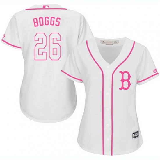Women's Majestic Boston Red Sox #26 Wade Boggs Authentic White Fashion MLB Jersey - Ujersey