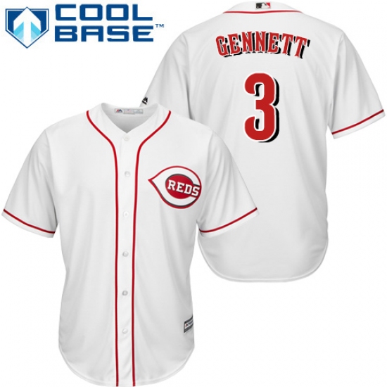 Men's Majestic Cincinnati Reds #3 Scooter Gennett Replica White Home Cool Base MLB Jersey - Ujersey