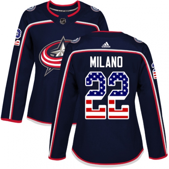 Women's Adidas Columbus Blue Jackets #22 Sonny Milano Authentic Navy Blue USA Flag Fashion NHL Jersey - Ujersey