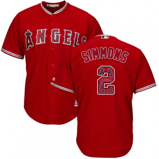 Men's Majestic Los Angeles Angels of Anaheim #2 Andrelton Simmons Authentic Red Team Logo Fashion Cool Base MLB Jersey - Ujersey