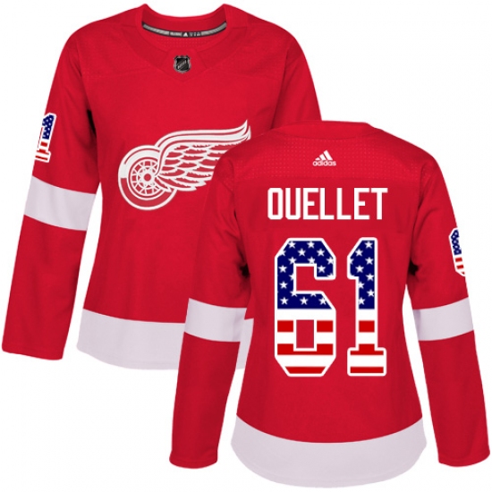 Women's Adidas Detroit Red Wings #61 Xavier Ouellet Authentic Red USA Flag Fashion NHL Jersey - Ujersey
