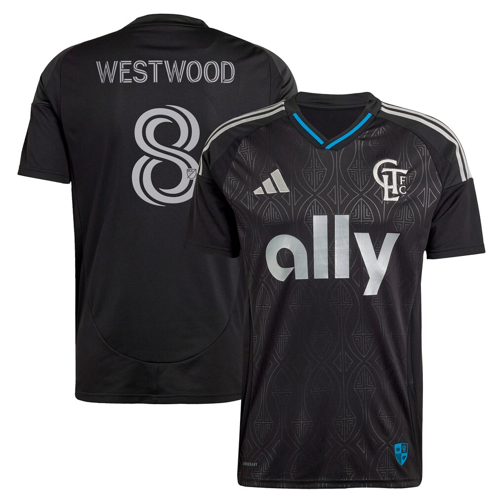 Men's Charlotte FC Ashley Westwood adidas Black 2025 Fortress Kit Replica Player Jersey - Ujersey