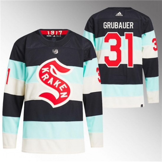 Men's Seattle Kraken #31 Philipp Grubauer Deep Sea Blue 2024 Winter Classic Primegreen Stitched Jersey - Ujersey
