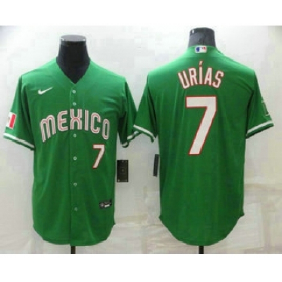 Men's Mexico Baseball #7 Julio Urias Number Green 2023 World Baseball Classic Stitched Jersey