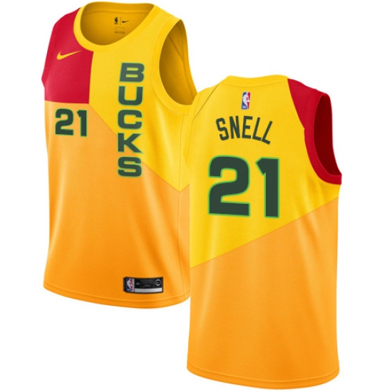 Youth Nike Milwaukee Bucks #21 Tony Snell Swingman Yellow NBA Jersey - City Edition - Ujersey