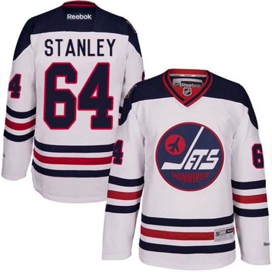Men's Reebok Winnipeg Jets #64 Logan Stanley Premier White 2016 Heritage Classic NHL Jersey - Ujersey