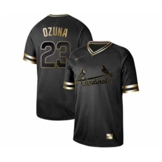 Men's St. Louis Cardinals #23 Marcell Ozuna Authentic Black Gold Fashion Baseball Jersey - Ujersey