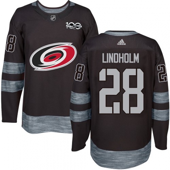 Men's Adidas Carolina Hurricanes #28 Elias Lindholm Authentic Black 1917-2017 100th Anniversary NHL Jersey - Ujersey