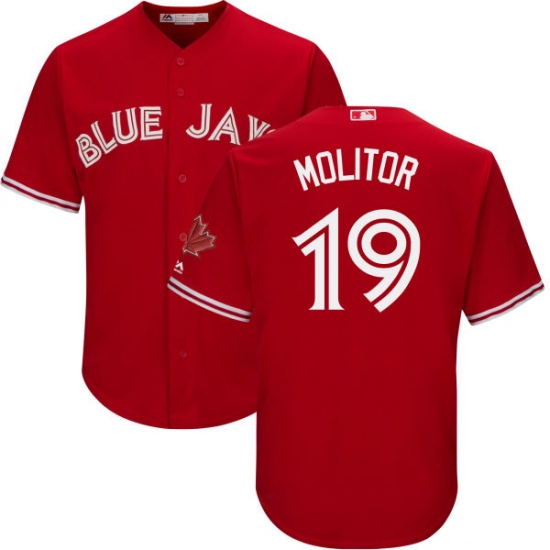 Youth Majestic Toronto Blue Jays #19 Paul Molitor Replica Scarlet Alternate MLB Jersey - Ujersey